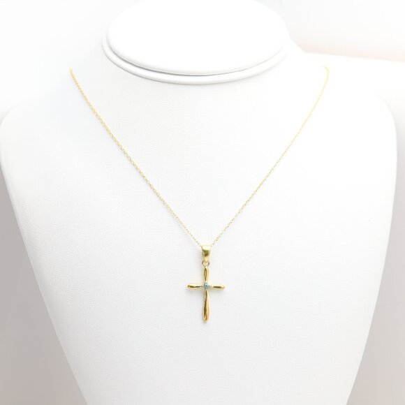 Silver Cross Natural Blue Topaz Cross Pendant plated with 14k gold - Picture 5 of 8